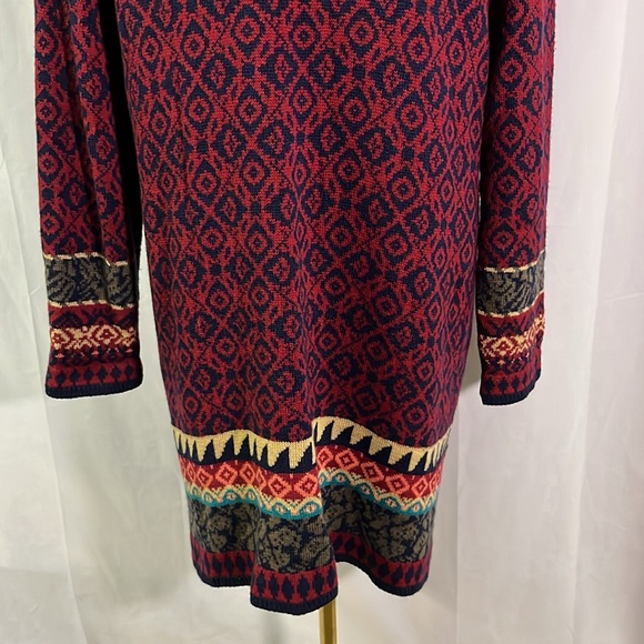 Sahalie Red Multicolor Printed Zip Front Wool Blend Duster Cardigan - Picture 13 of 16